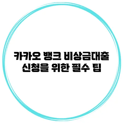 카카오 뱅크 비상금대출 신청을 위한 필수 팁
